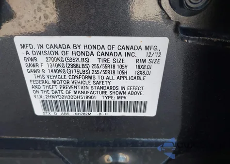 2013 Acura Mdx Technology Package z USA, uszkodzony, nr VIN 2HNYD2H30DH518901